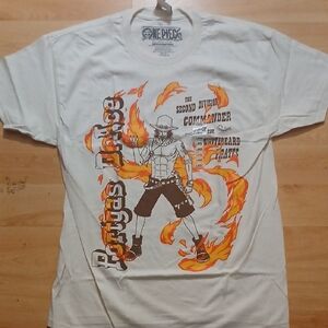 Onepiece White Tee with Orange and Black Graphic